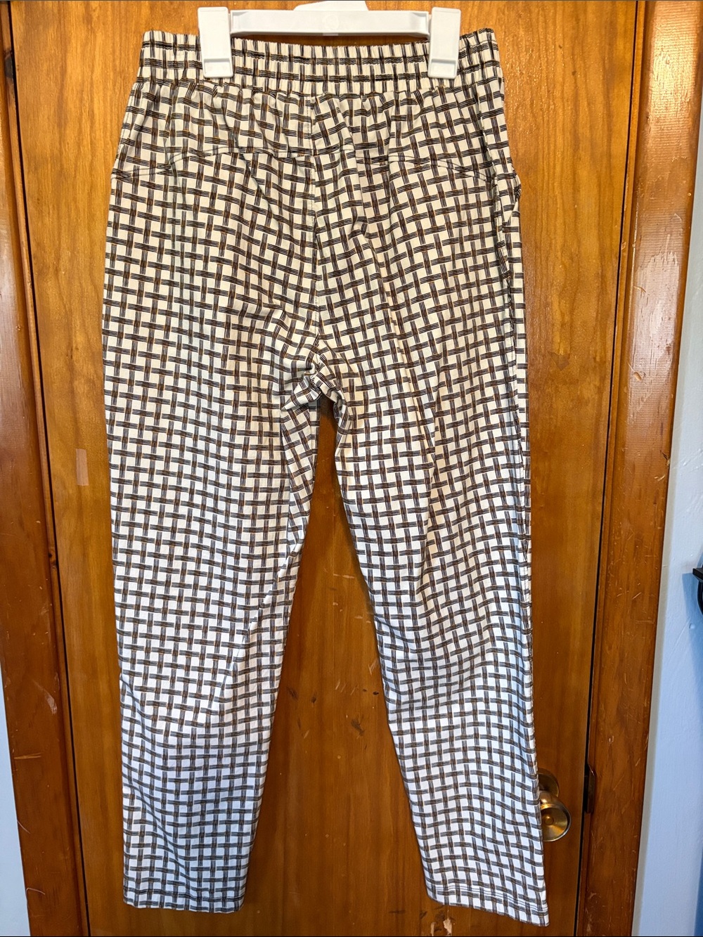 LuLaRoe Women's Lena Checked Trousers in Cream, Black and Gold - Size M - Picture 4 of 9